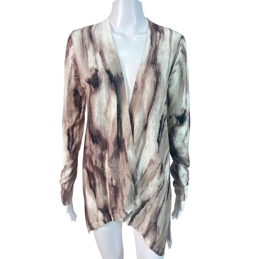 Kinross Linen Open Front Cardigan Sweater Abstract Marble Print Lagenlook Small